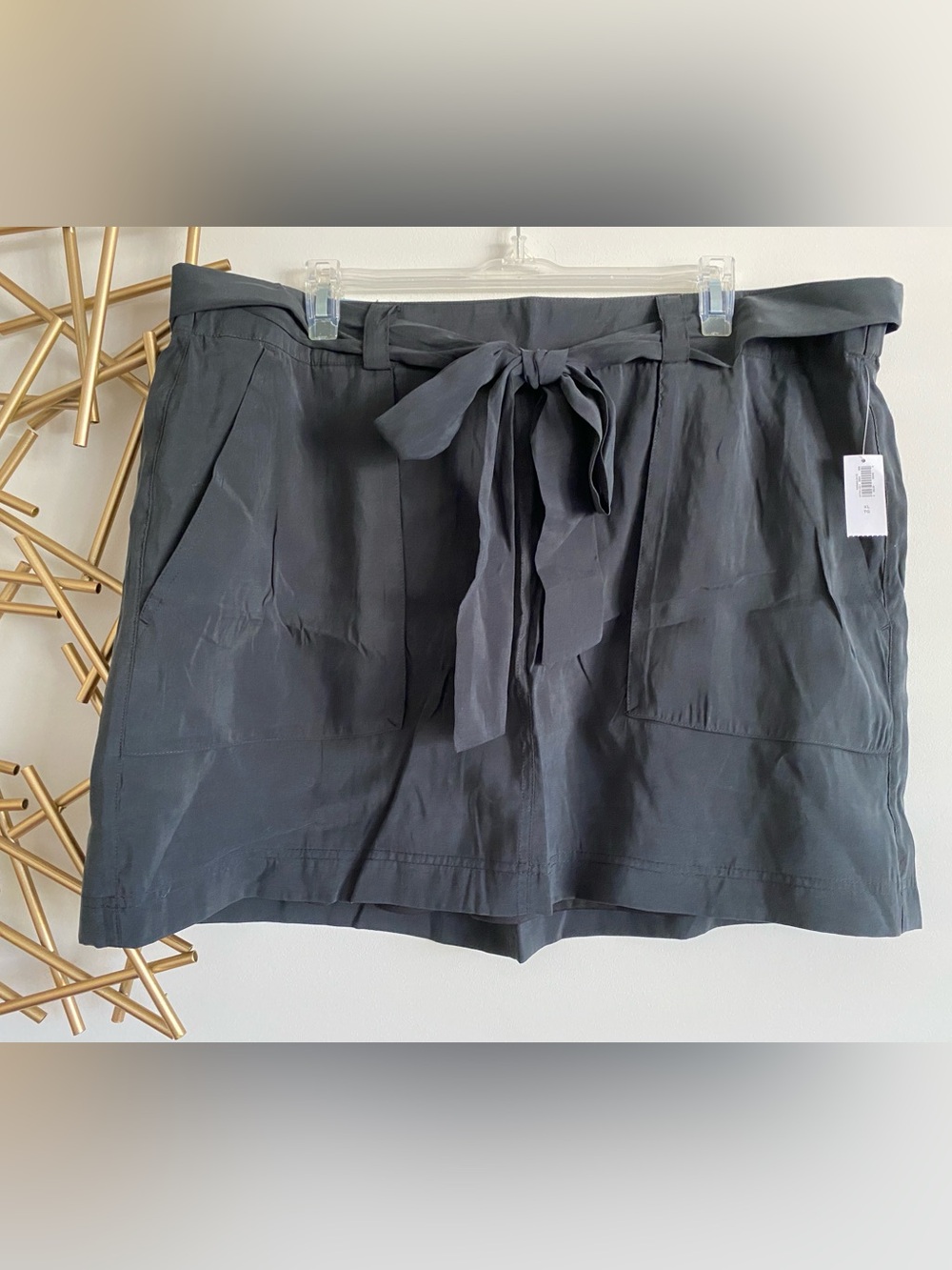 NWT Old Navy Black Grey Faux Suede Elastic Waistband Tie Belt Mini Skirt XL